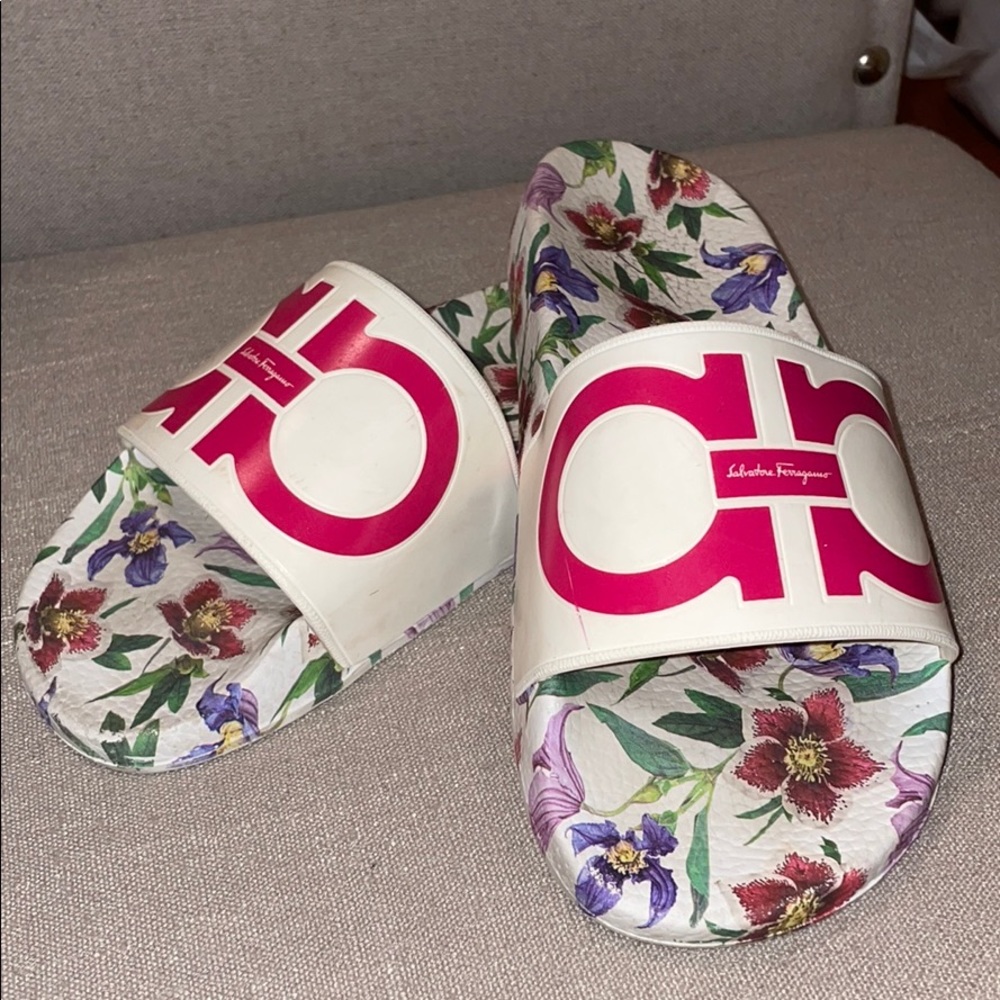 Pink Floral Salvatore Ferragamo Slides